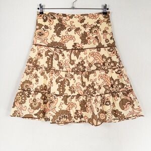 LOFT Skirt Womens 6 A Line Tiered Pink Brown Floral Sequins Lined Y2K Boho Glam
